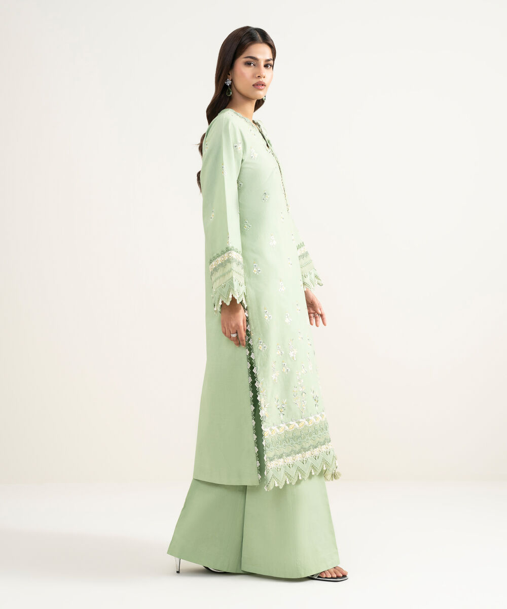 Women's Unstitched Textured Lawn Embroidered Green 3 Piece Suit