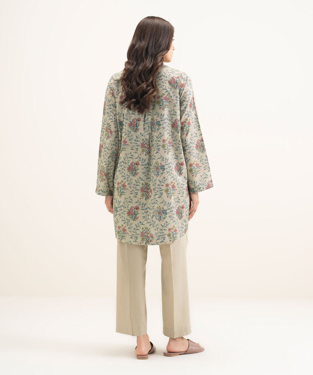 Women's RTW Cotton Viscose Printed Grey Straight Shirt