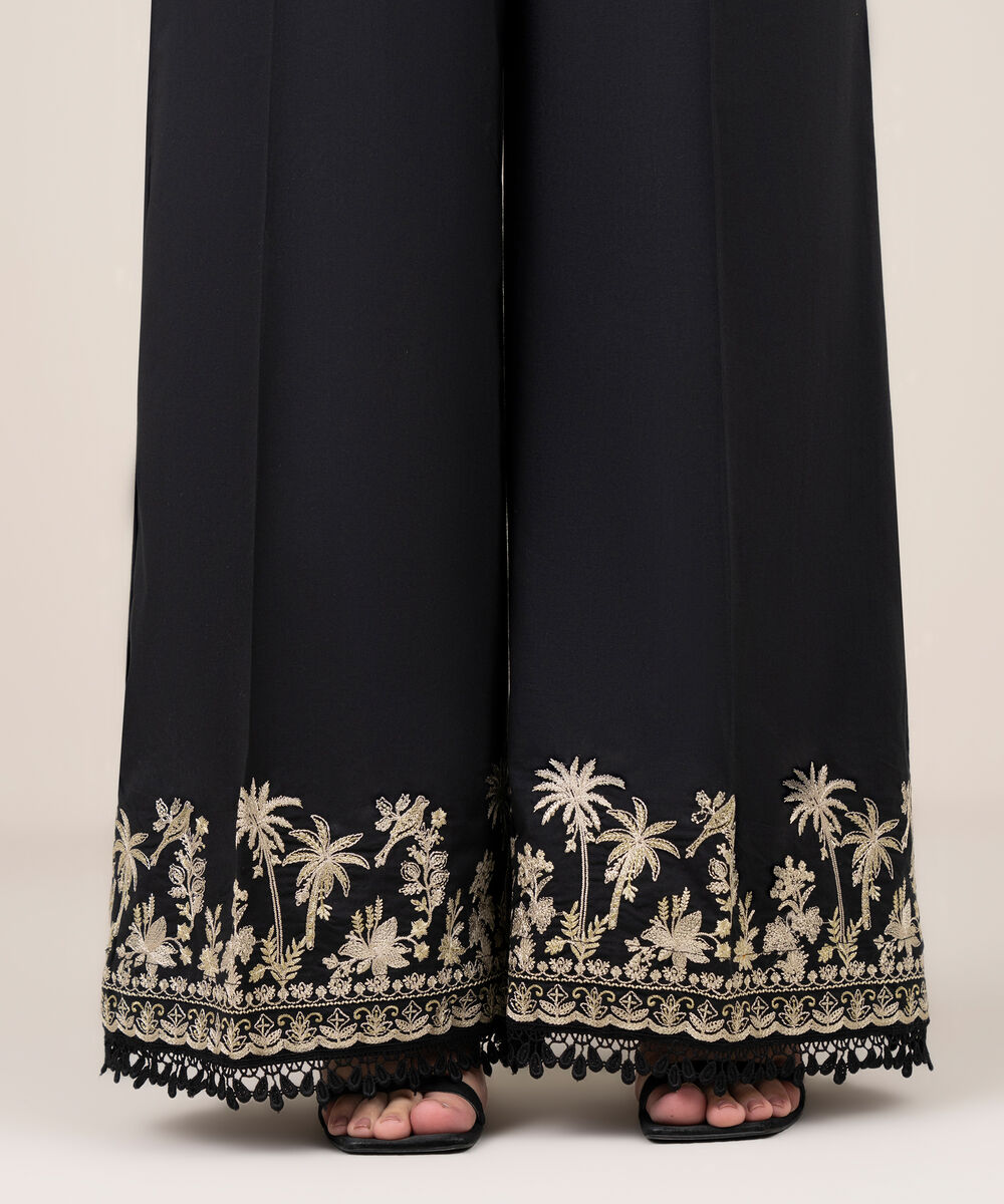 Women's RTW Cotton Embroidered Black Flared Pants