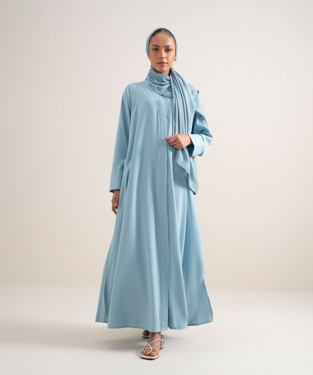 Women's Sky Blue Button Through Raglan Abbaya