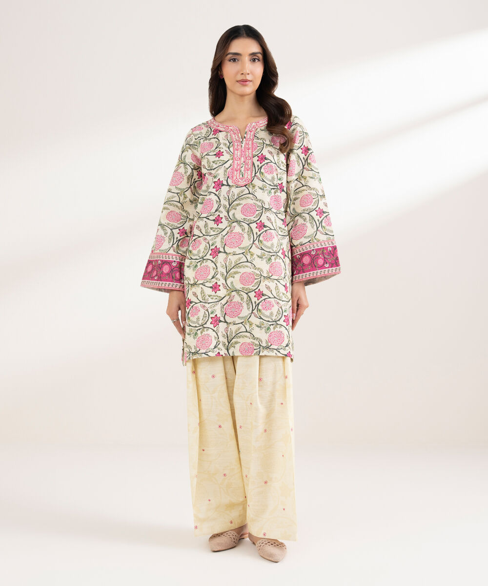 Women's RTW Light Khaddar Embroidered Straight Pale Yellow Shirt