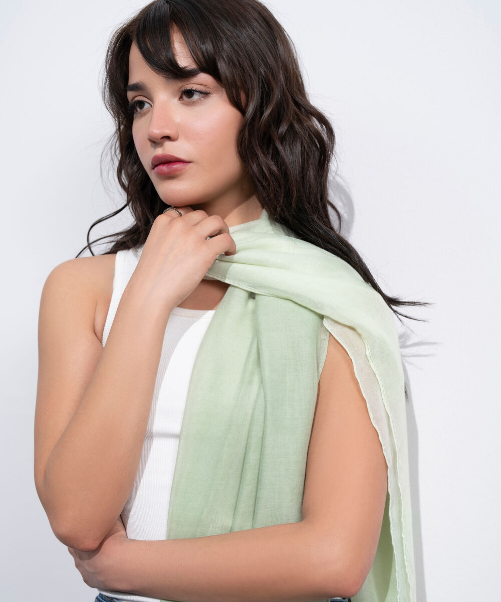 Women's Western Light Green Print Rectangular Scarf