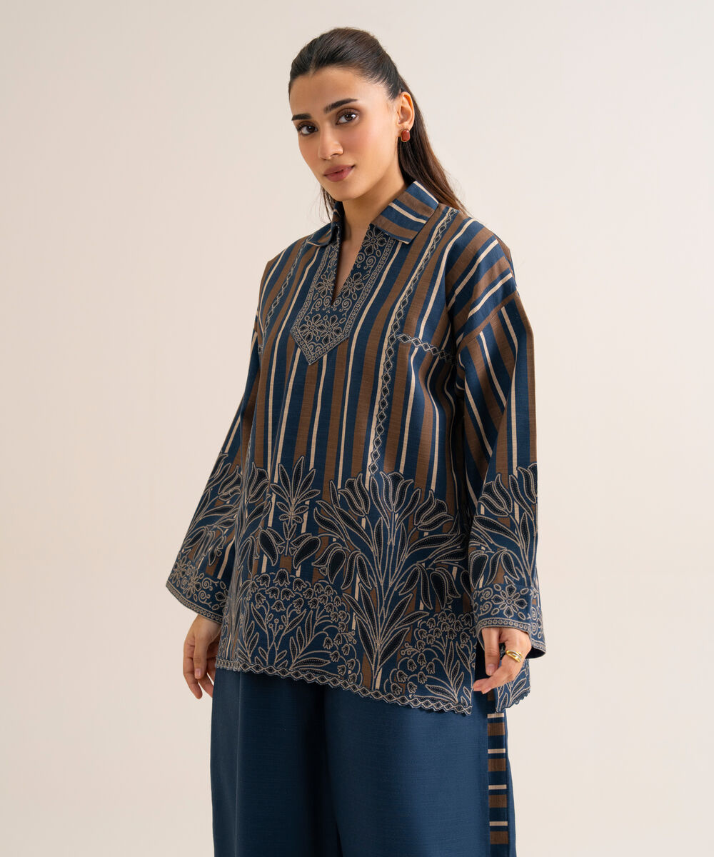 Women's Unstitched Premium Khaddar Printed Dark Blue 2 Piece Suit