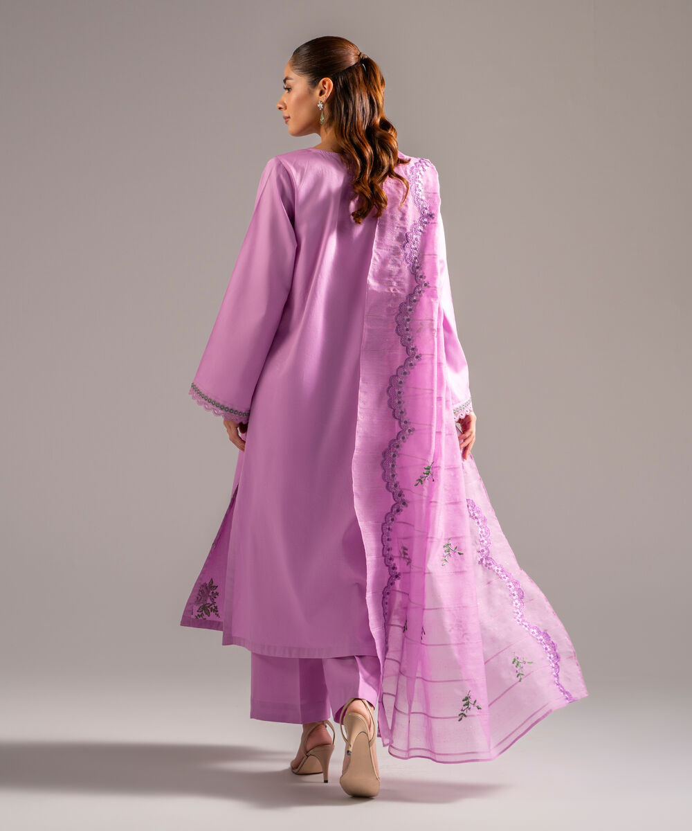 Women's RTW Cotton Satin Embroidered Lavender 3 Piece Suit