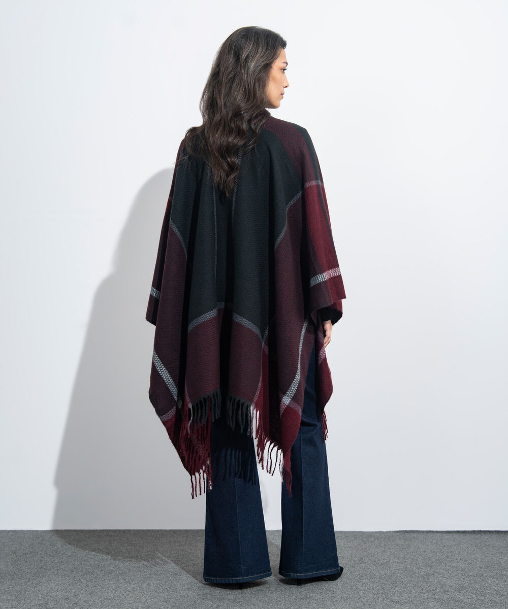 Women's Western Wear Maroon & Black Cape Shawl