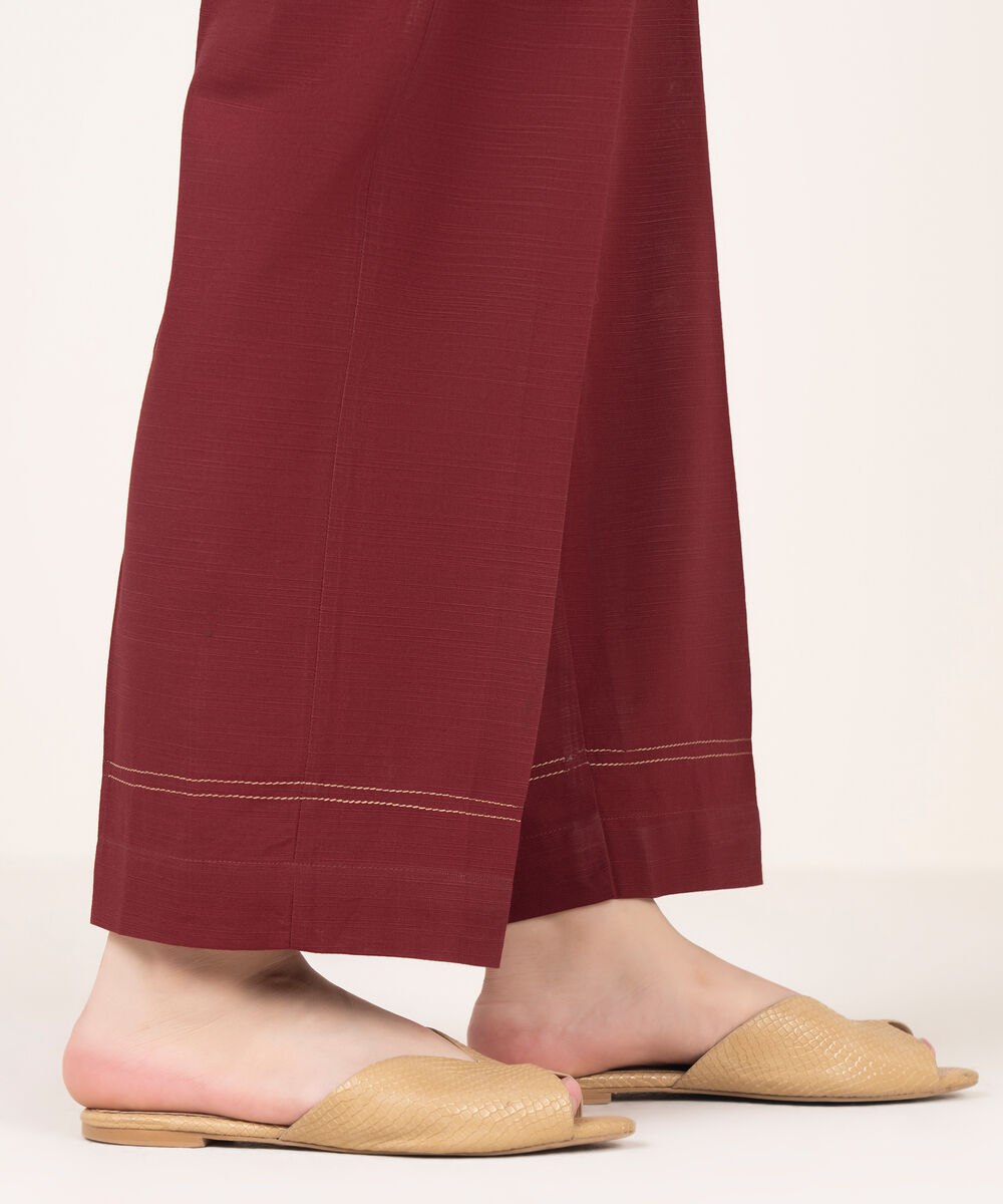 Women's RTW Khaddar Solid Maroon Straight Pants