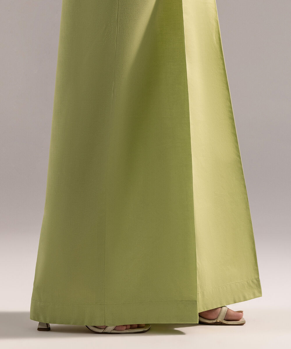 Women's RTW Cambric Solid Green Flared Pants