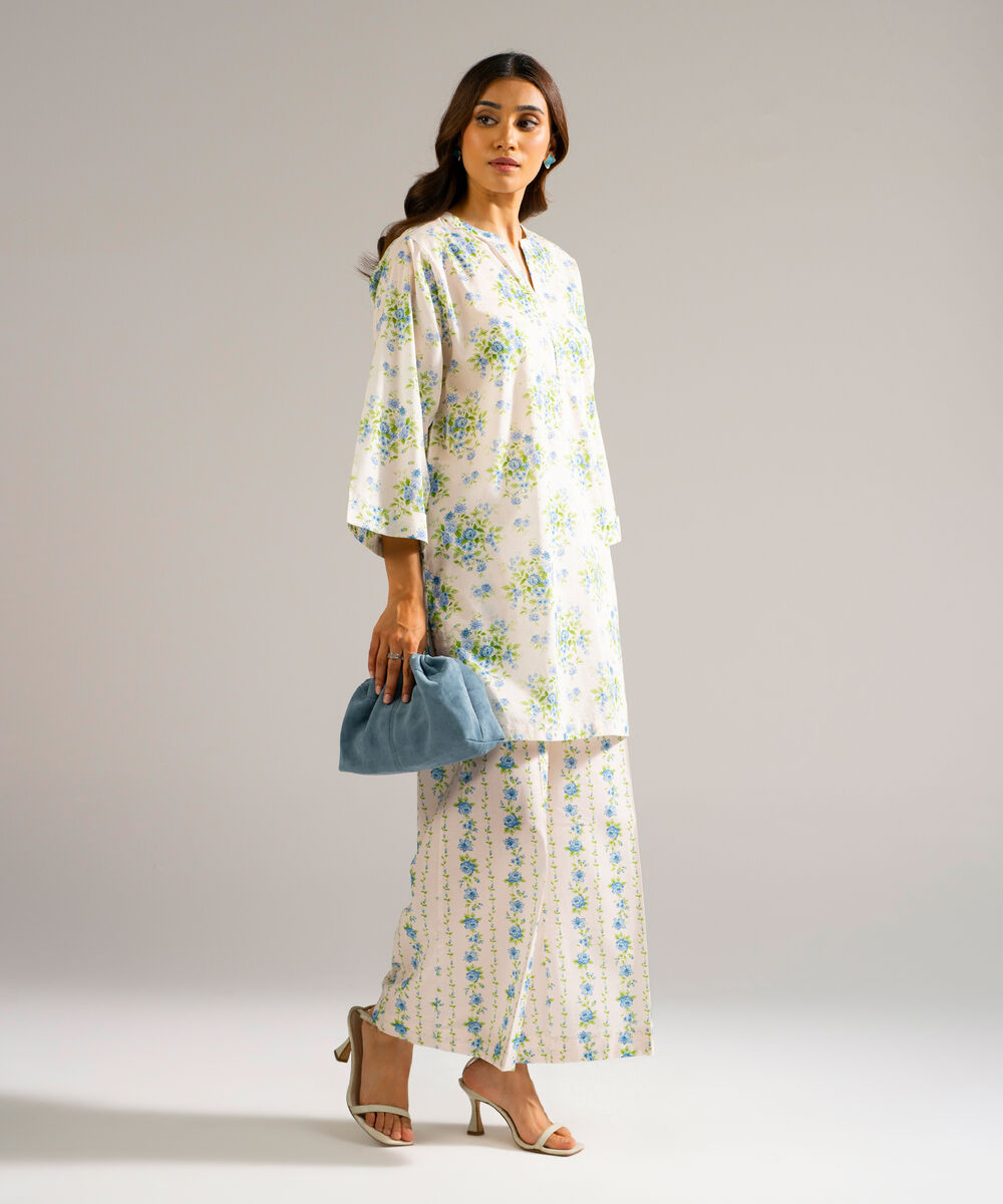 Women's RTW Lawn Printed White Straight Shirt