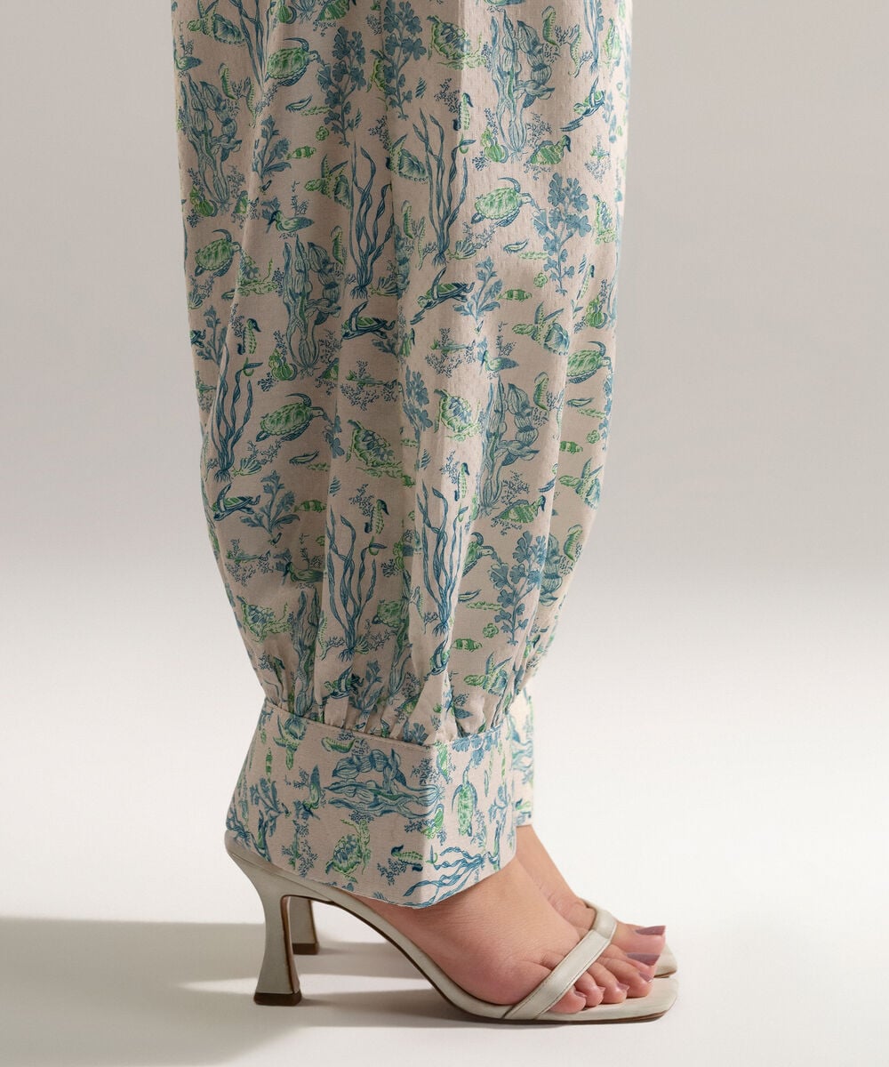 Women's RTW Dobby Printed Off White Balloon Pants