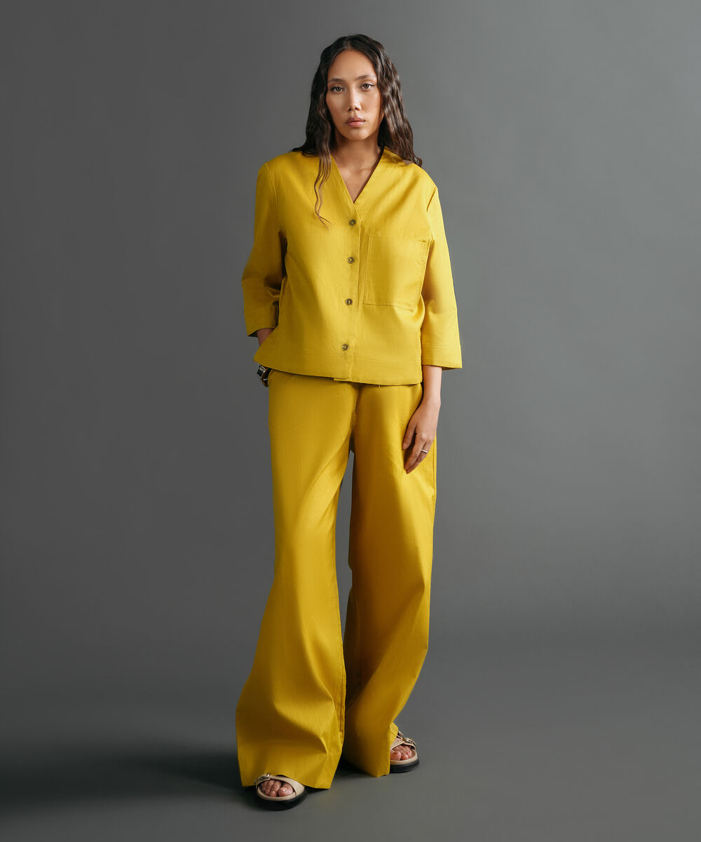 Women's Western Wear Mustard Linen Blend Pull On Trousers