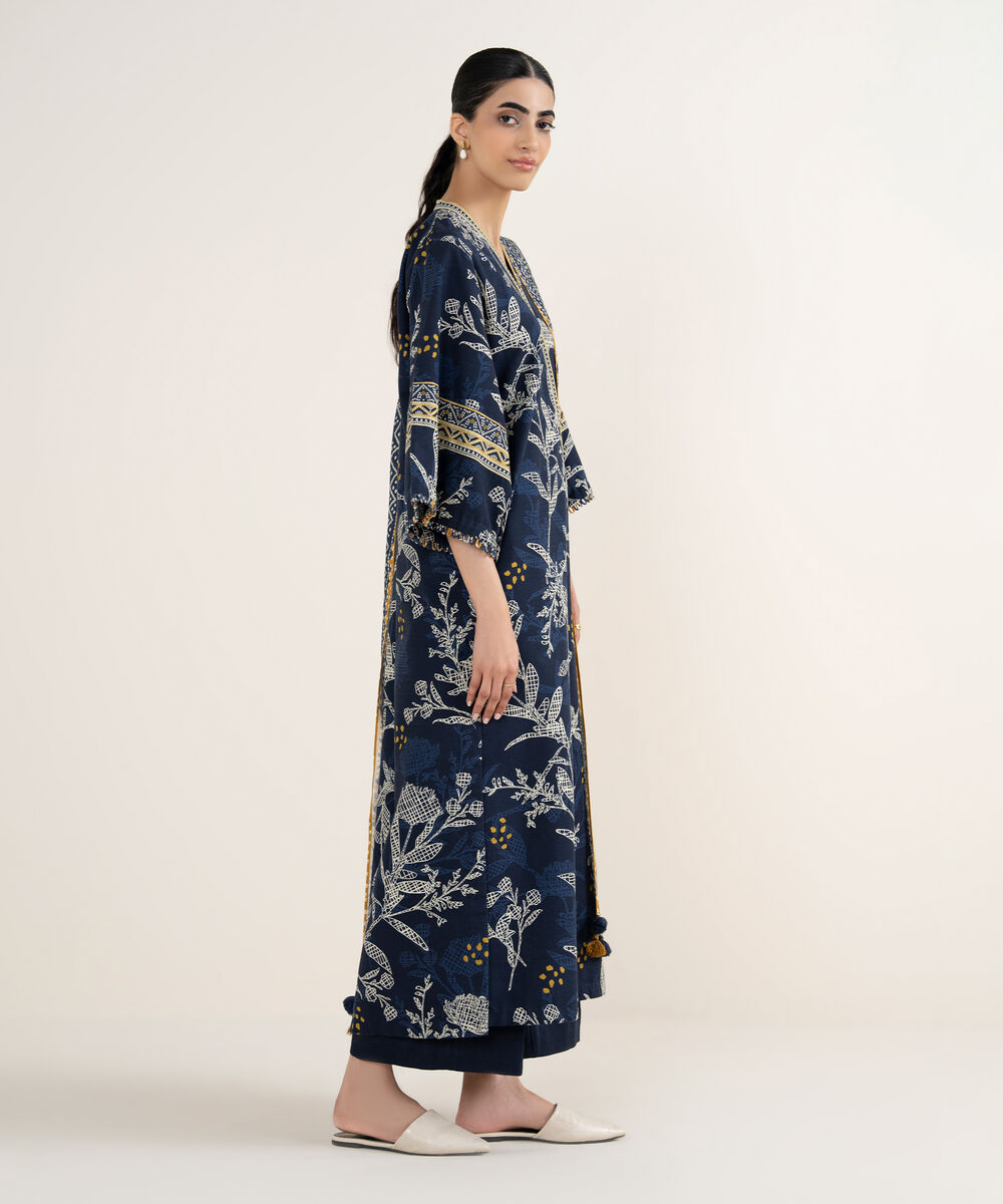 Women's Unstitched Printed Khaddar Mid Night Blue 3 Piece Suit