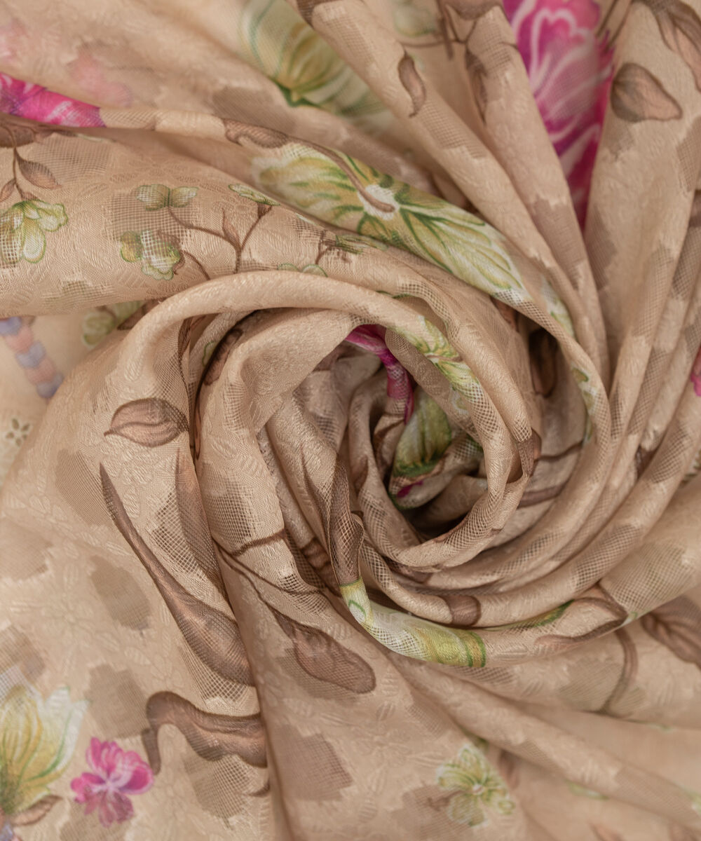 Women's RTW Brochea Jacquard Printed Beige Dupatta