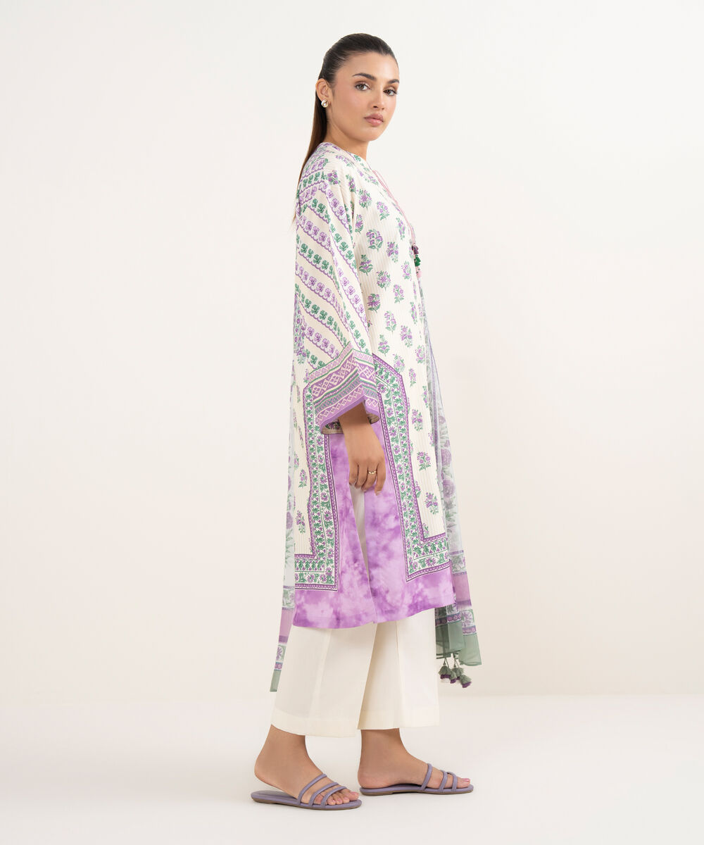 Women's Unstitched Cotton Printed Multi Three Piece Suit