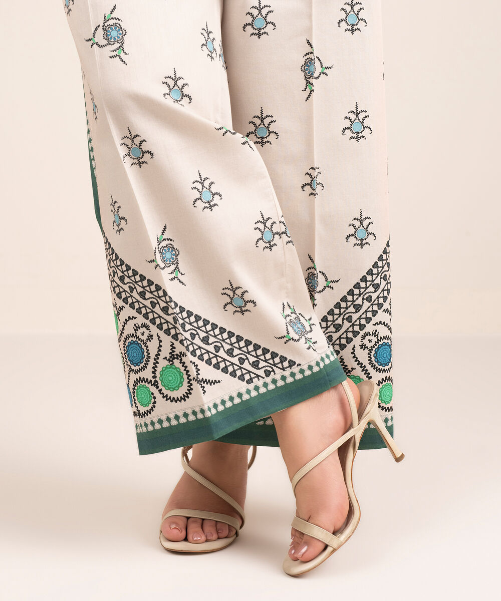 Women's RTW Cambric Printed Off White Culottes