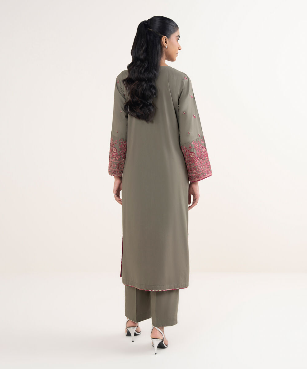 Women's RTW Cotton Viscose Embroidered Grey Straight Shirt