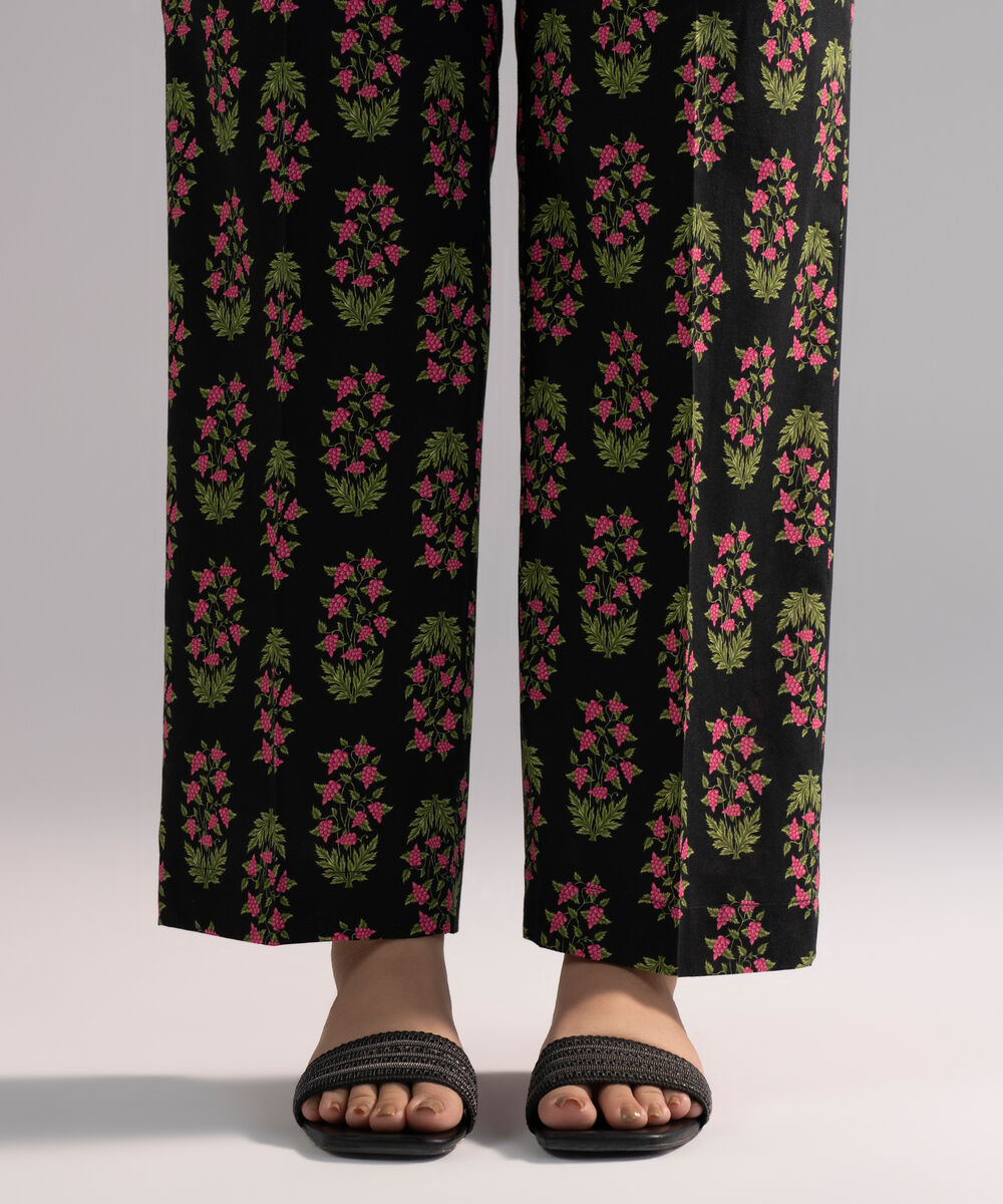 Women's RTW Cambric Printed Black Straight Pants