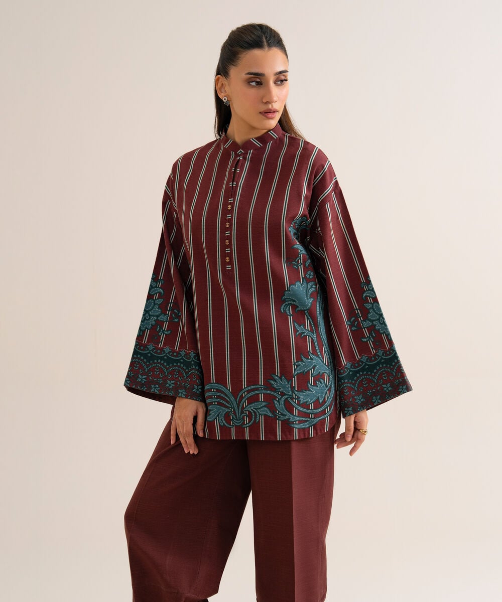 Women's Unstitched Premium Khaddar Printed Maroon 2 Piece Suit