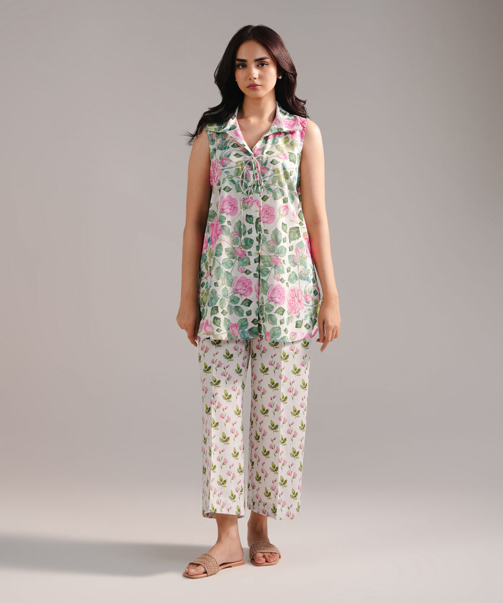 Women's RTW Lawn Printed White 2 Piece Suit