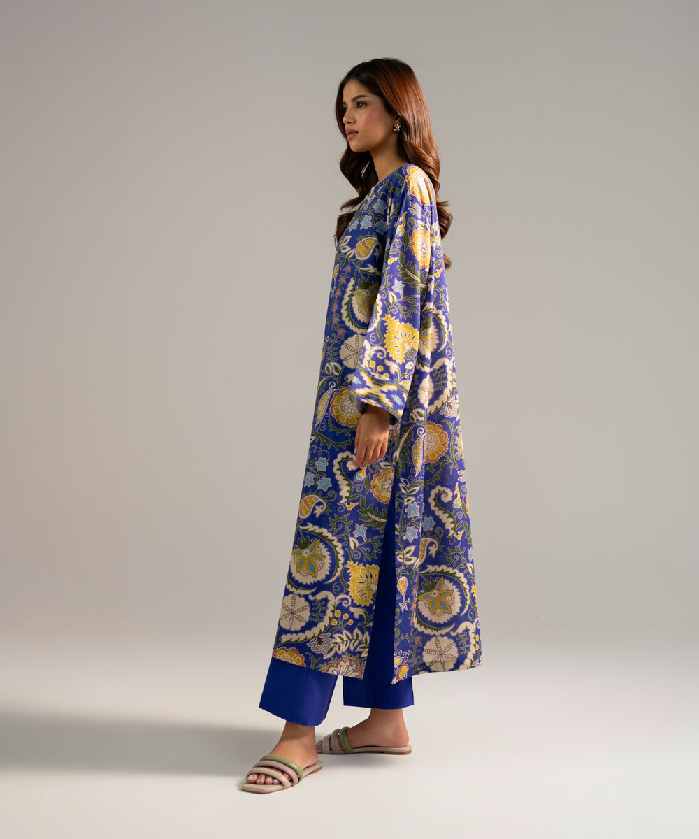 Women's RTW Dobby Printed Dark Blue Straight Shirt