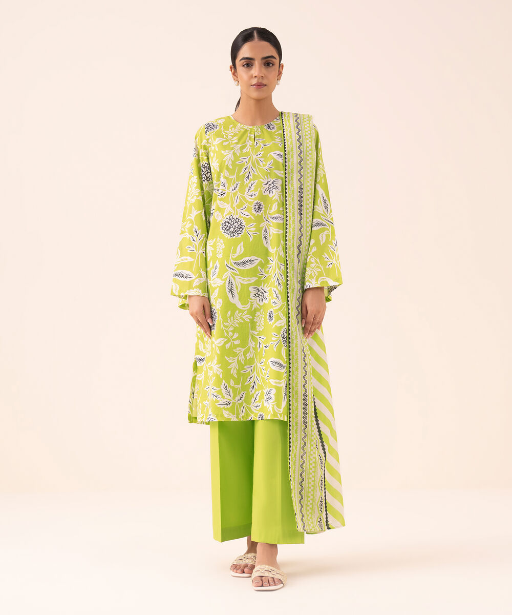 Women's Unstitched Lawn Printed Green 3 Piece Suit