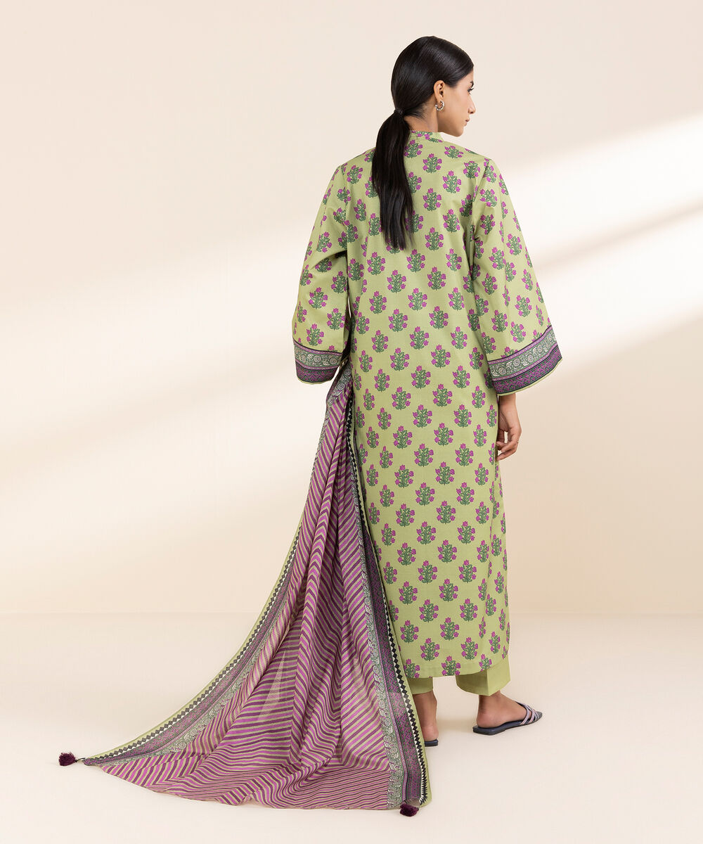 Women's Unstitched Lawn Printed Green 3 Piece Suit