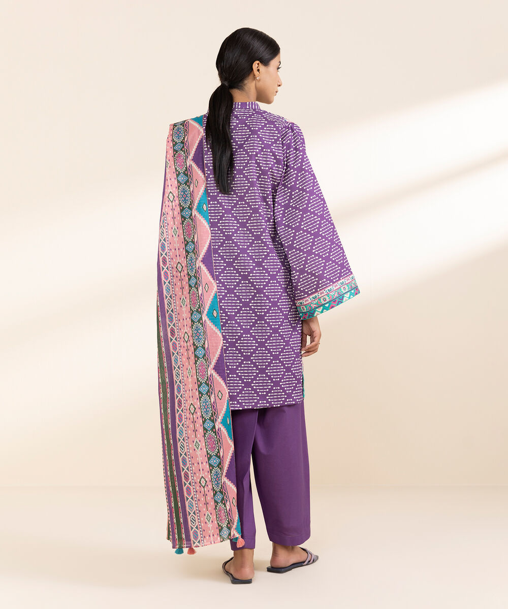 Women's Unstitched Lawn Printed Purple 3 Piece Suit