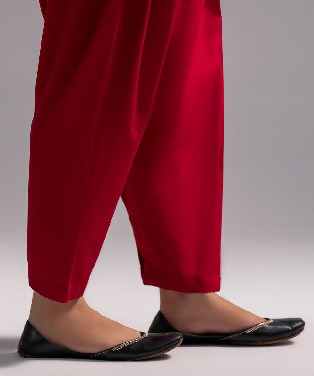 Women's RTW Cambric Solid Red Skinny Shalwar