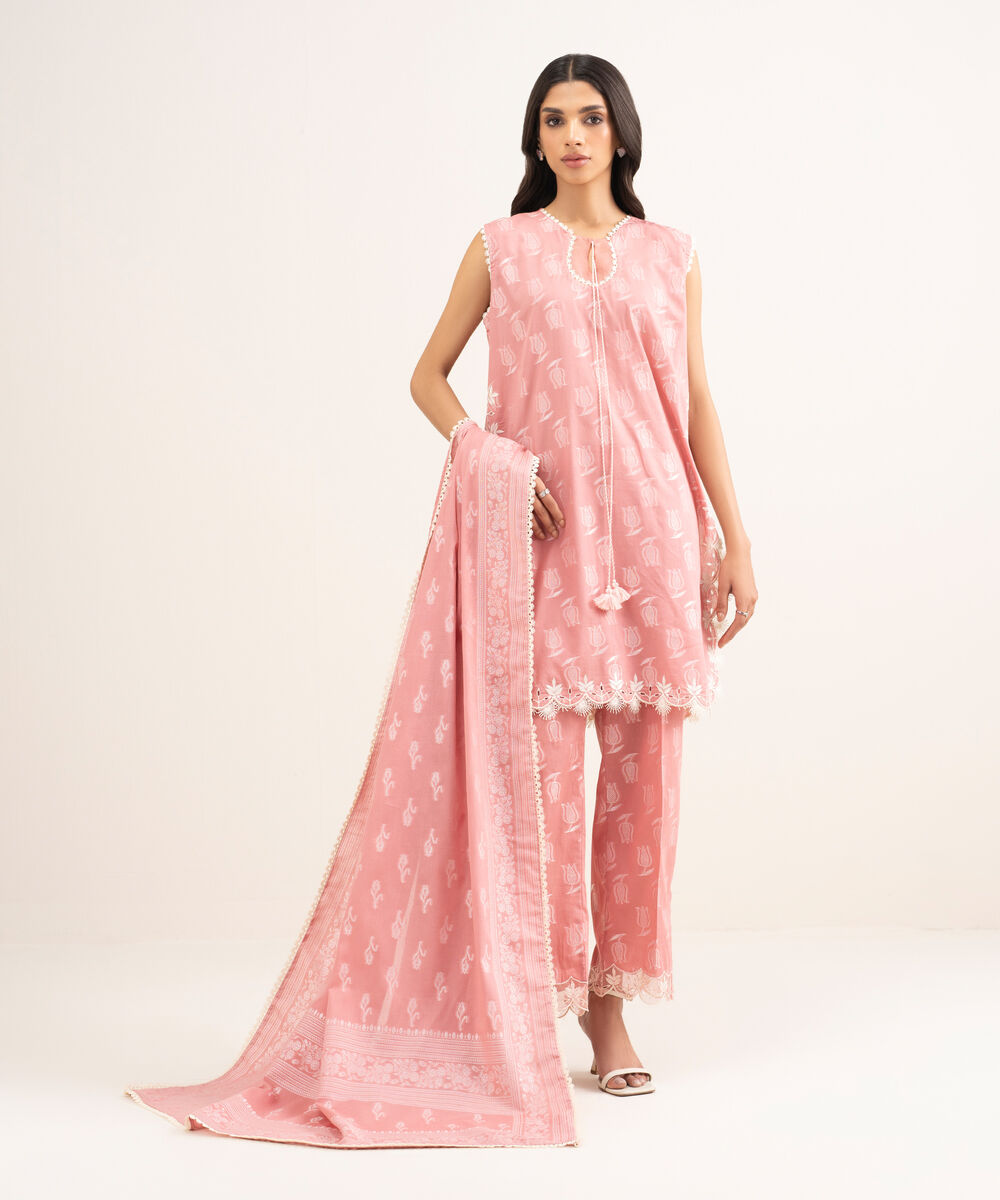 Women's RTW Extra Weft Jacquard Embroidered Pink 2 Piece Suit