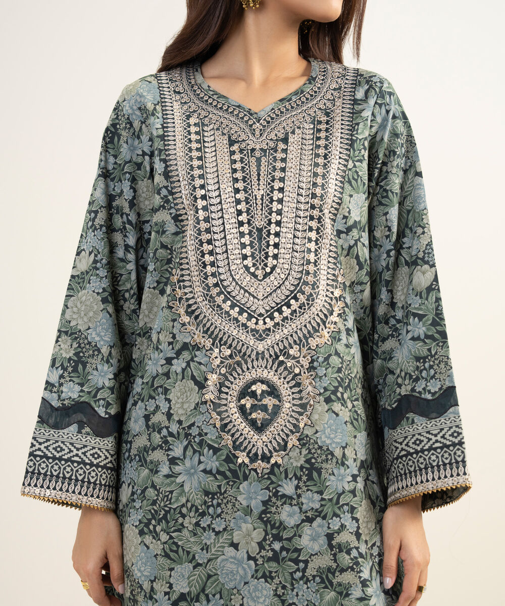 Women's Unstitched Lawn Embroidered Black 3 Piece Suit