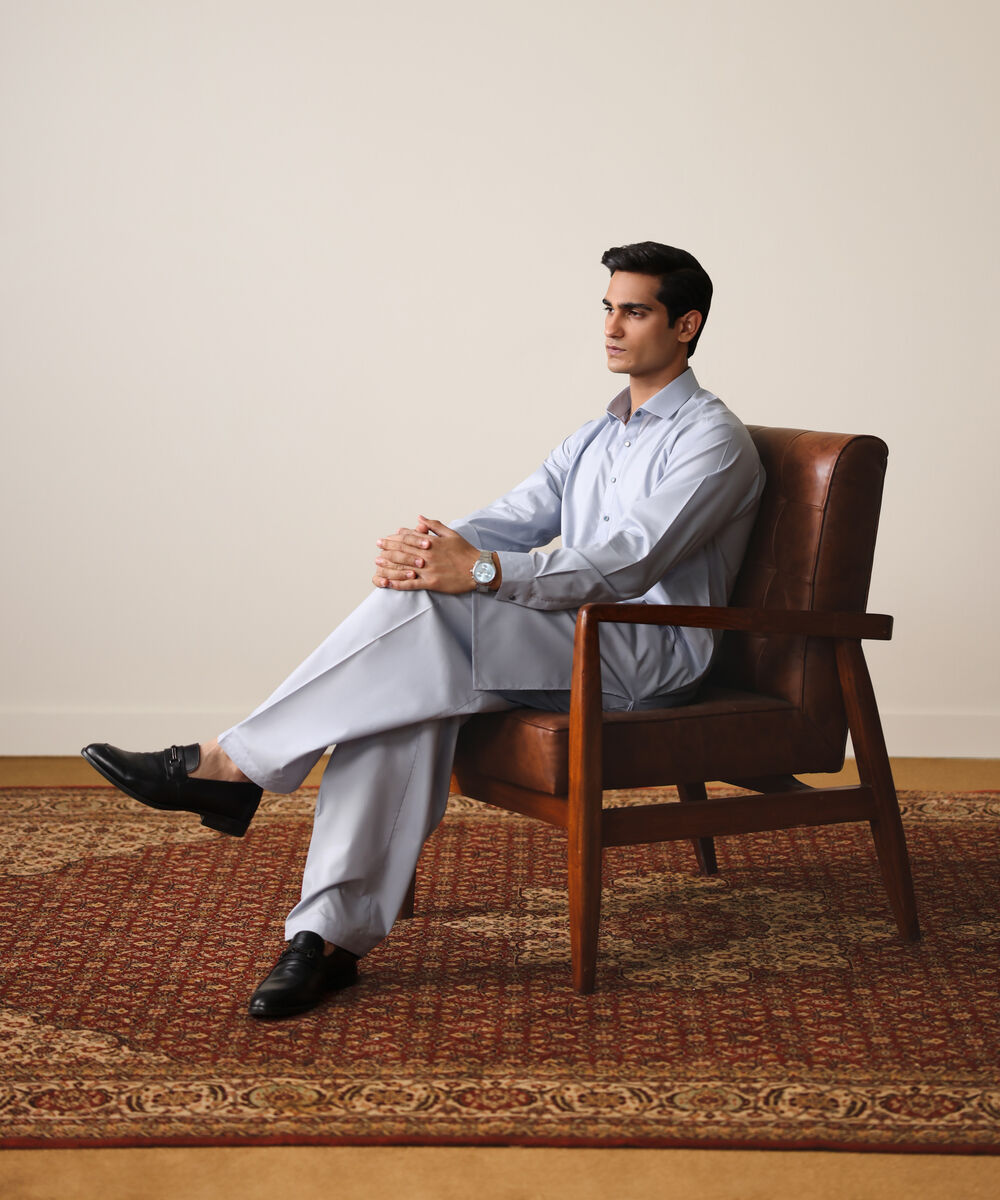 Men's Unstitched Two-Piece Soft Grey Premium Giza Cotton Suit