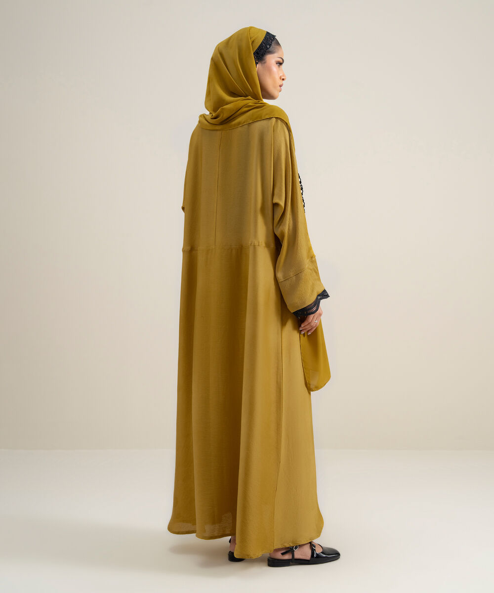 Women's Polyester Yellow Kimono Abbaya Set