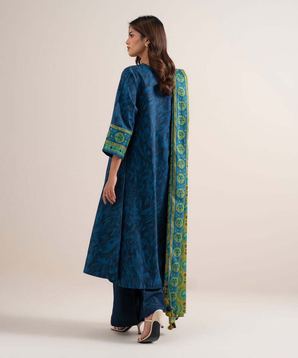 Women's Unstitched Lawn Printed Dark Blue 3 Piece Suit