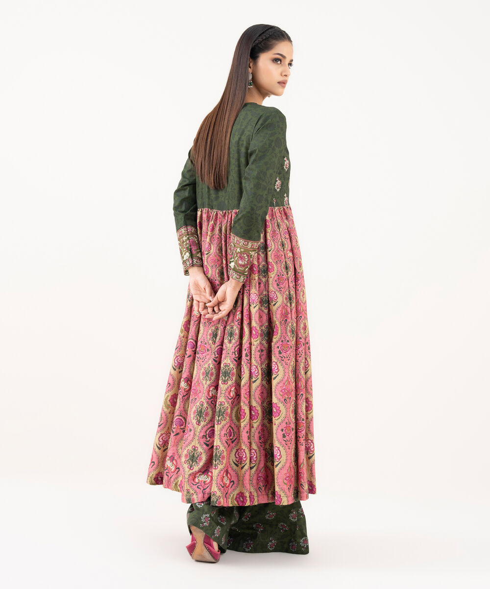 Women's RTW Lawn Viscose Green Embroidered Pishwas