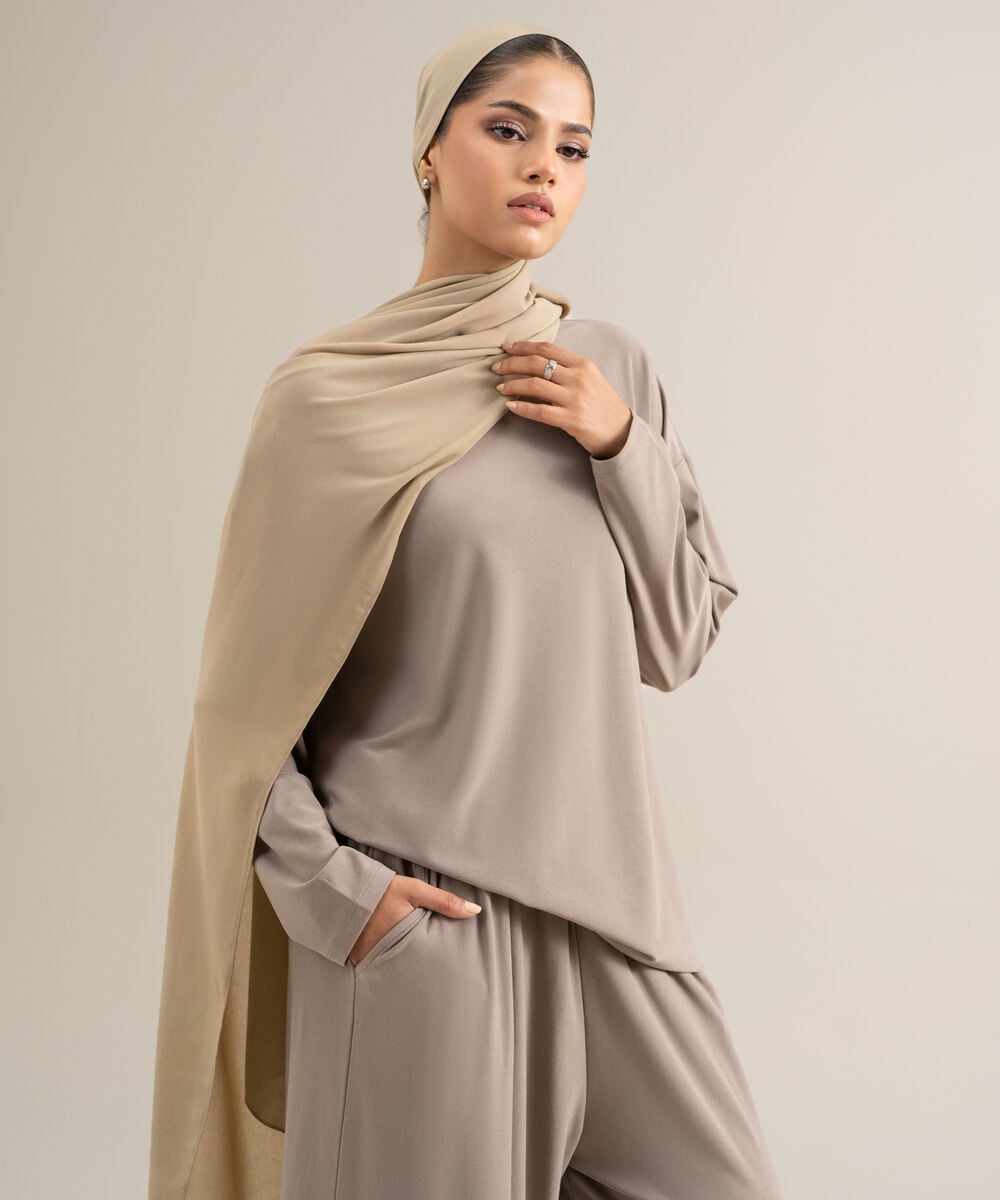 Women's Cotton Taupe Jersey Knit Top