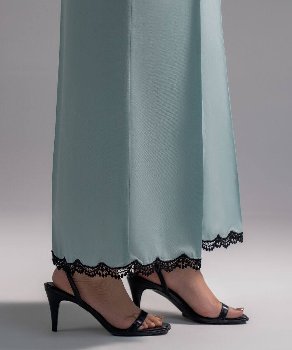 Women's RTW Cambric Solid Green Flared Pants