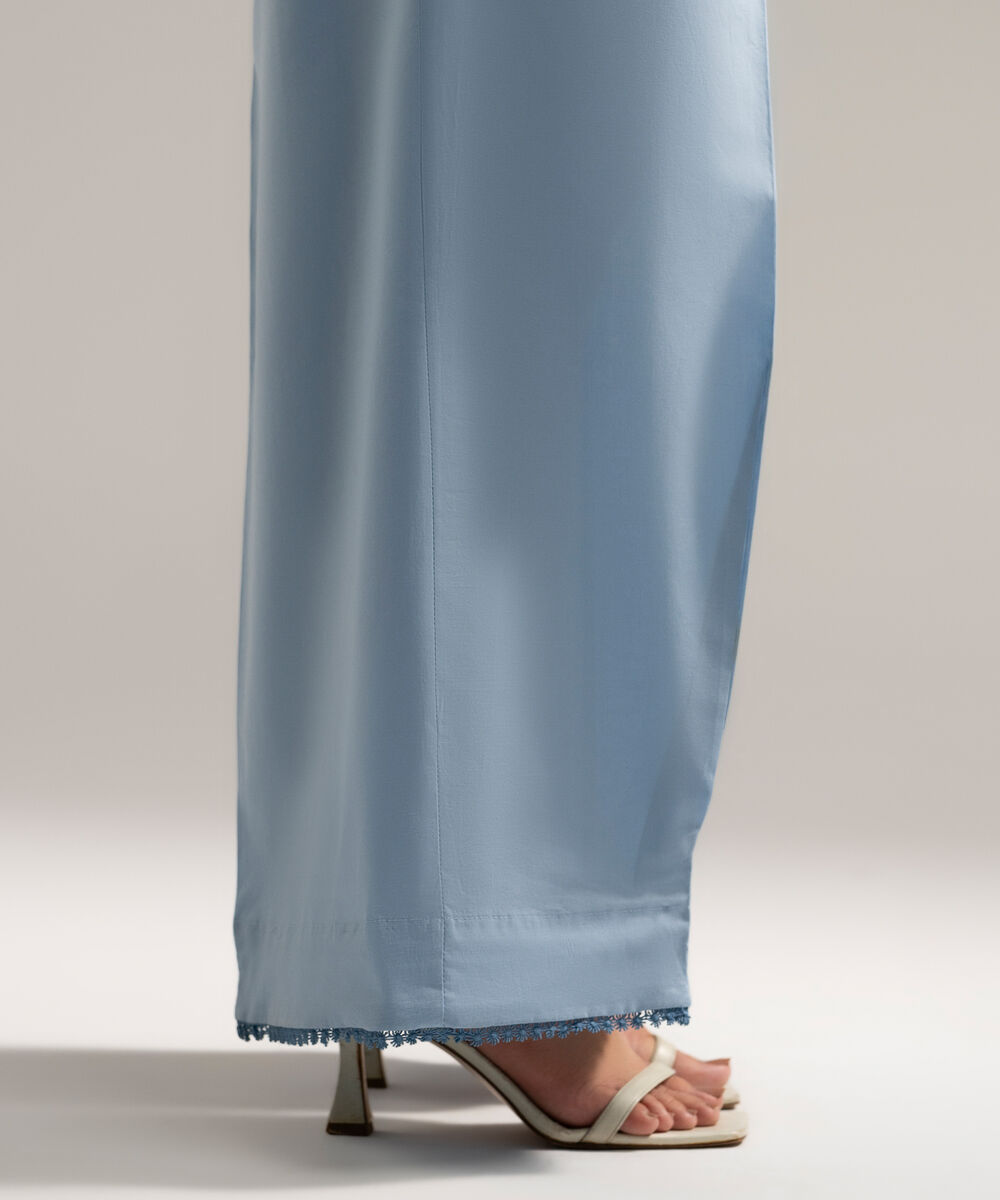 Women's RTW Cambric Solid Blue Flared Pants
