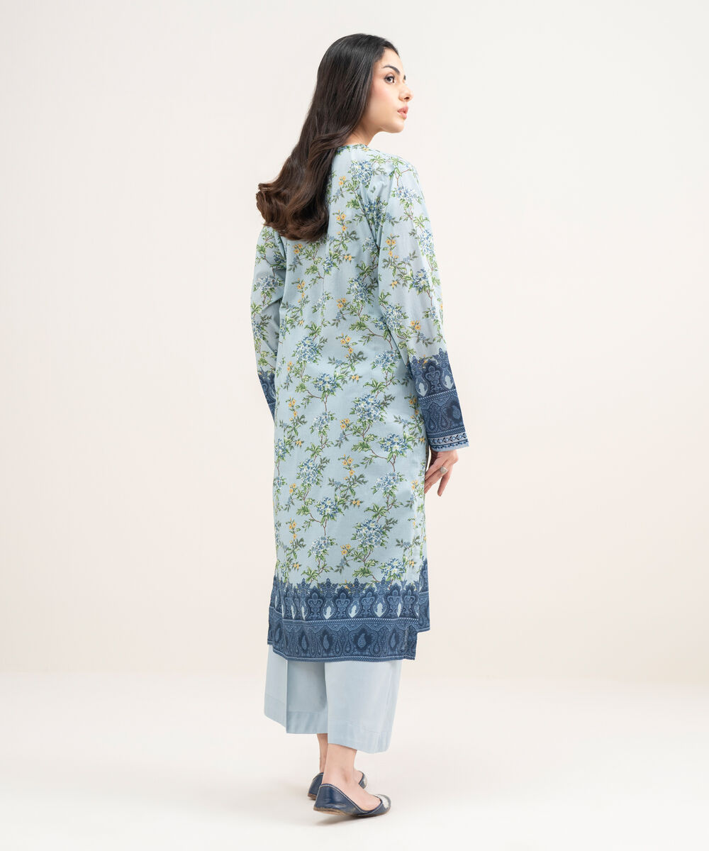 Women's RTW Lawn Embroidered Blue Straight Shirt