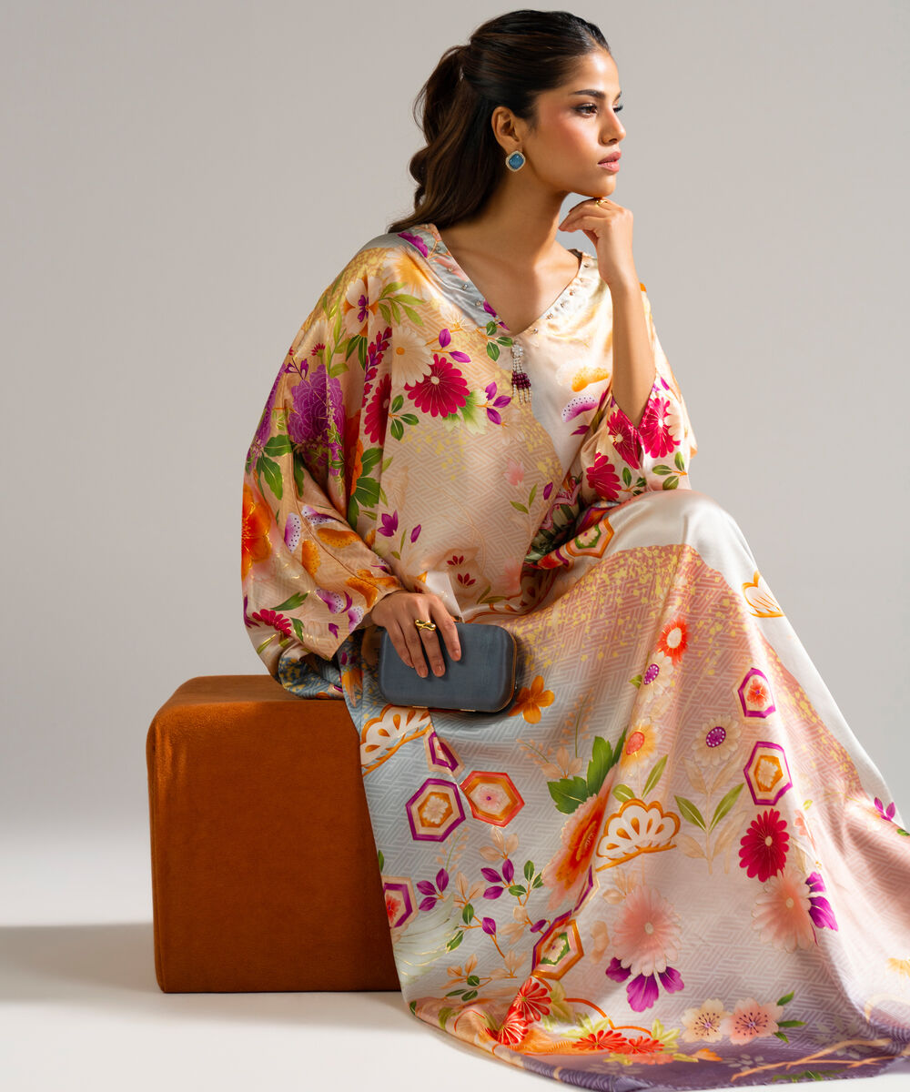Women's RTW Blended Satin Printed Multi  Kaftan