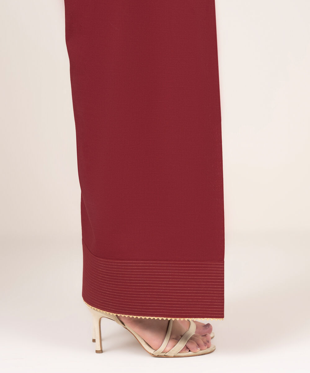 Women's RTW Cotton Solid Red Shalwar