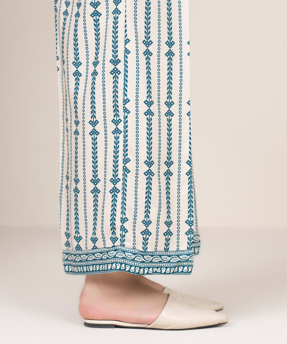 Women's RTW Viscose Linen Printed Off White Culottes