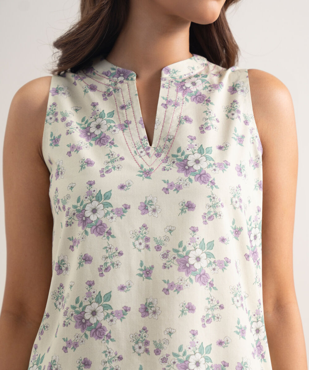 Women's Unstitched Lawn Embroidered Off White 2 Piece Suit