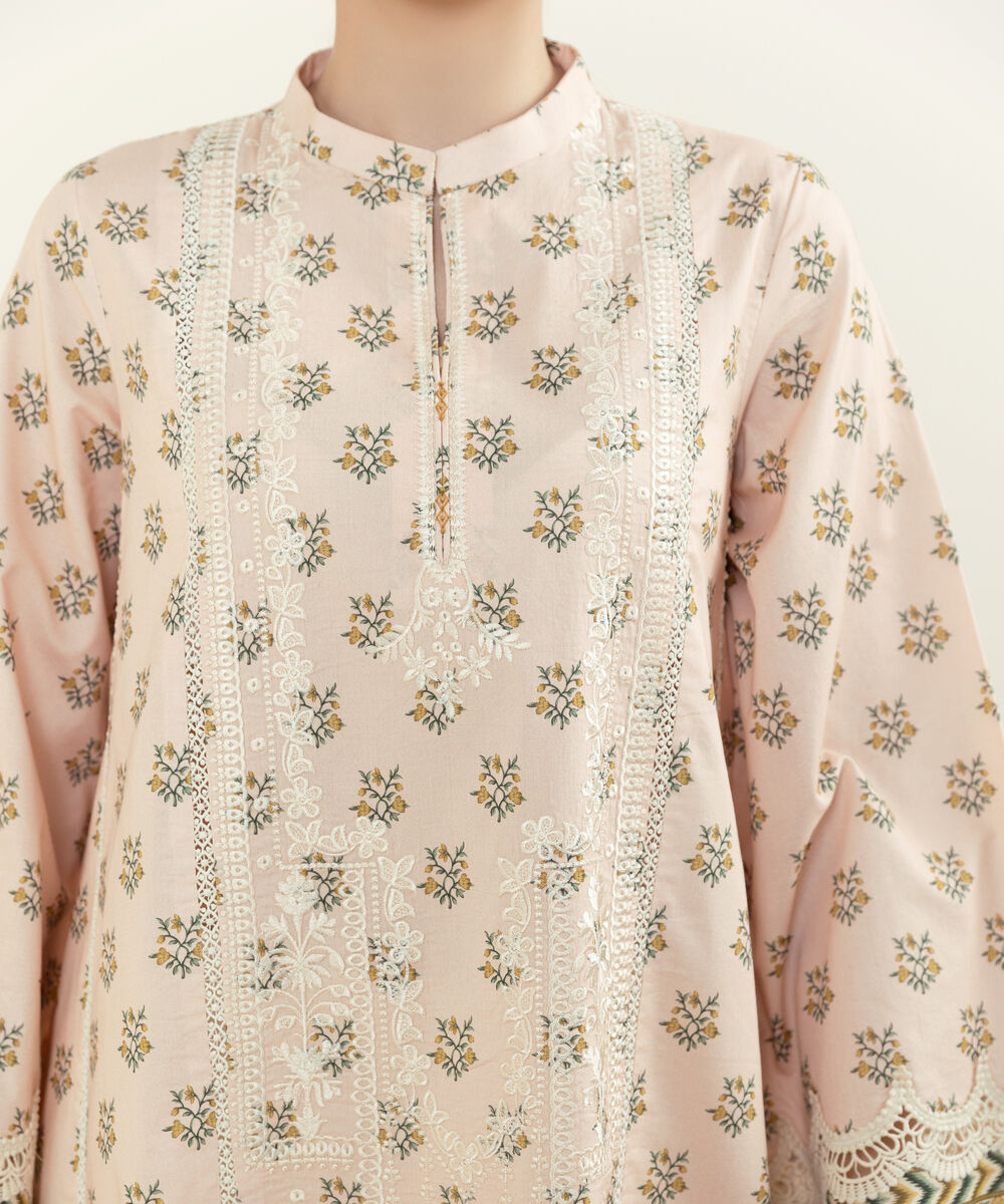 Women's Unstitched Lawn Embroidered Pink Two Piece Suit