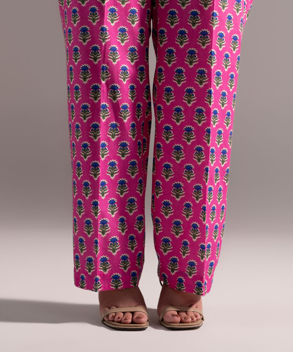Women's RTW Cambric Printed Pink Straight Pants