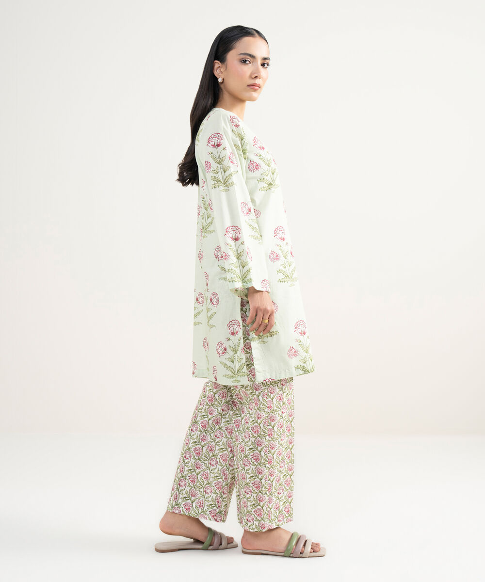 Women's RTW Lawn Printed Green Straight Shirt