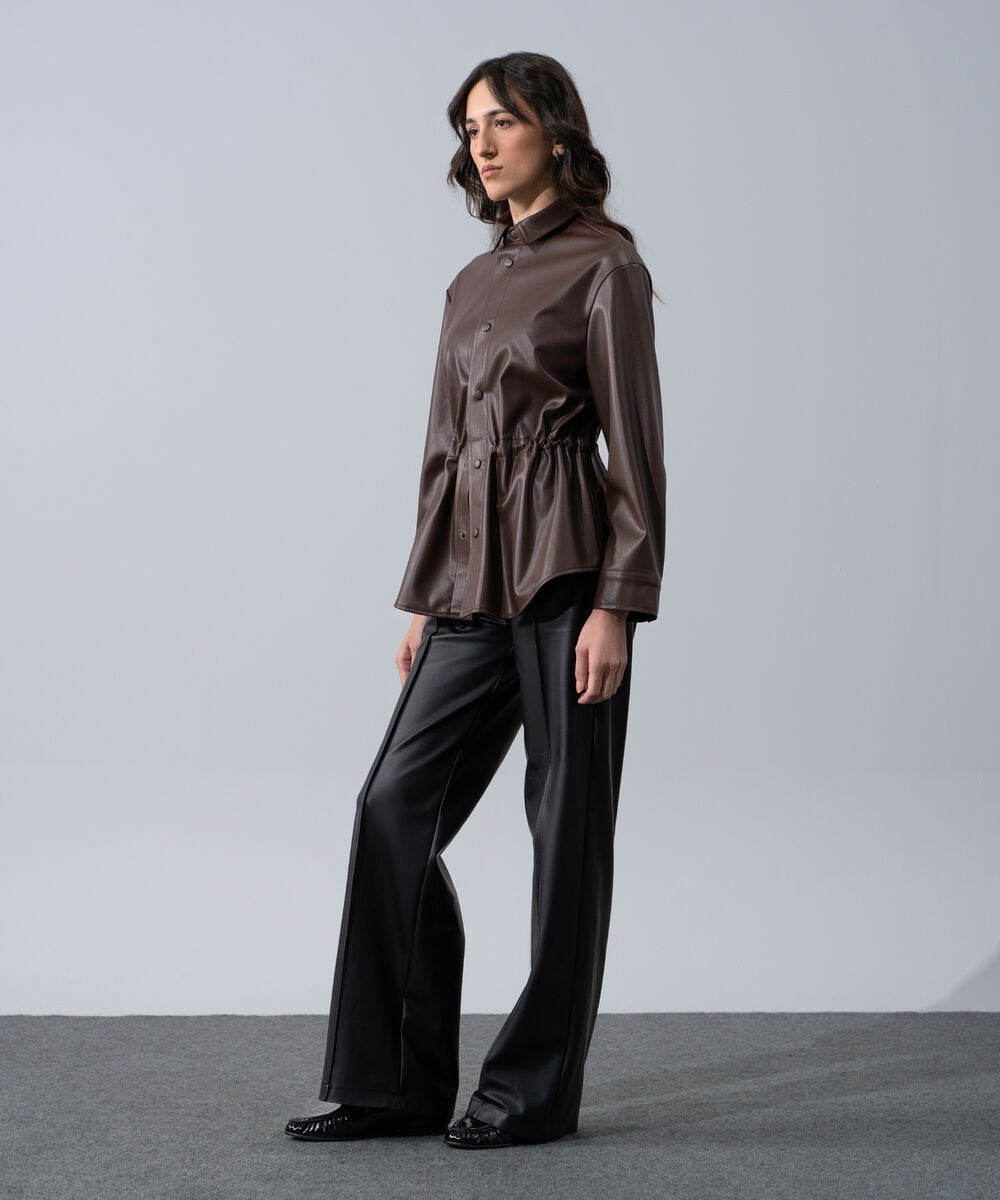 Women's Western Wear Brown Polyester Faux-Leather Drawstring Top