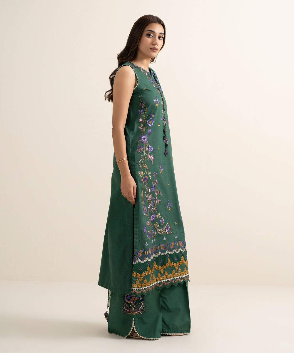 Women's Unstitched Textured Lawn Embroidered Green 3 Piece Suit