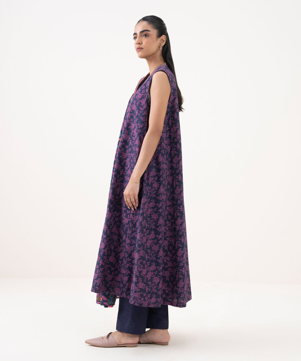 Women's Unstitched Khaddar Printed Purple 3 Piece Suit