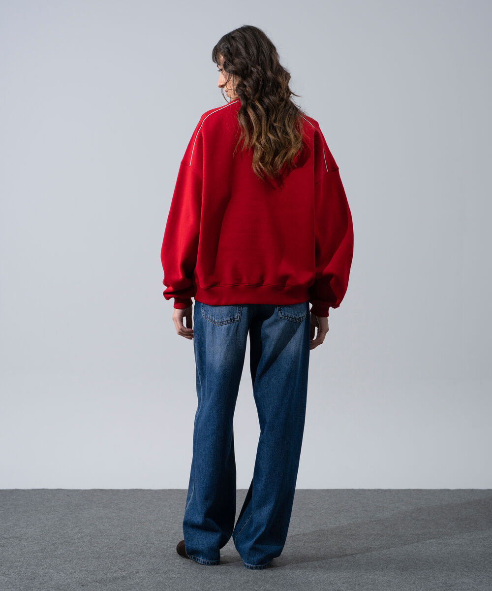 Women's Western Wear Red Oversized Fleeceback Graphic Sweatshirt