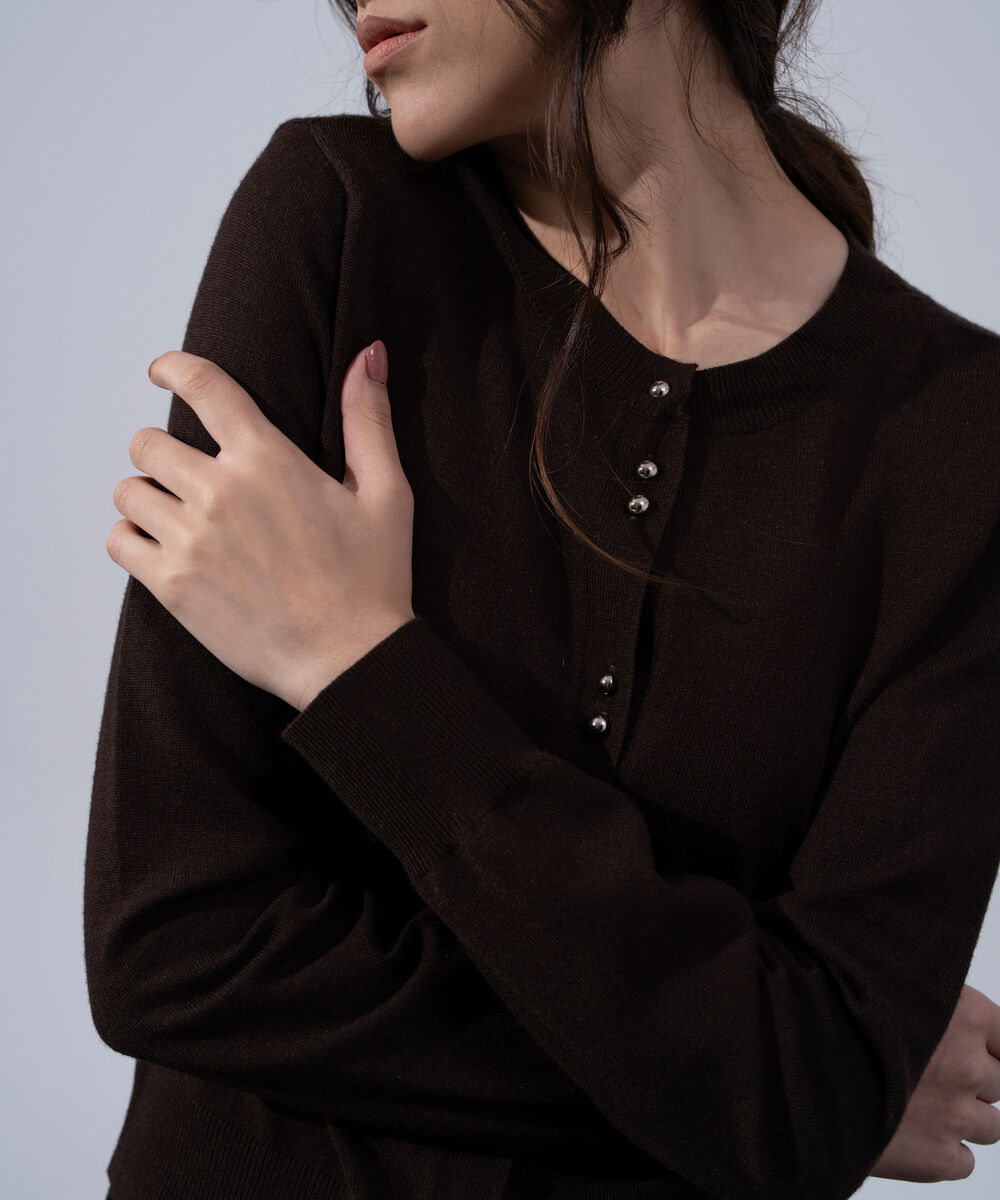 Women's Western Wear Brown Round Neck Knit Cardigan