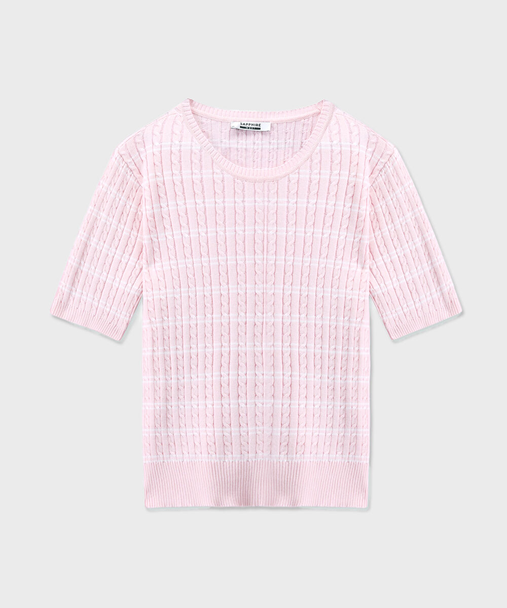 Women's Western Wear Pink Short Sleeve Striped Sweater